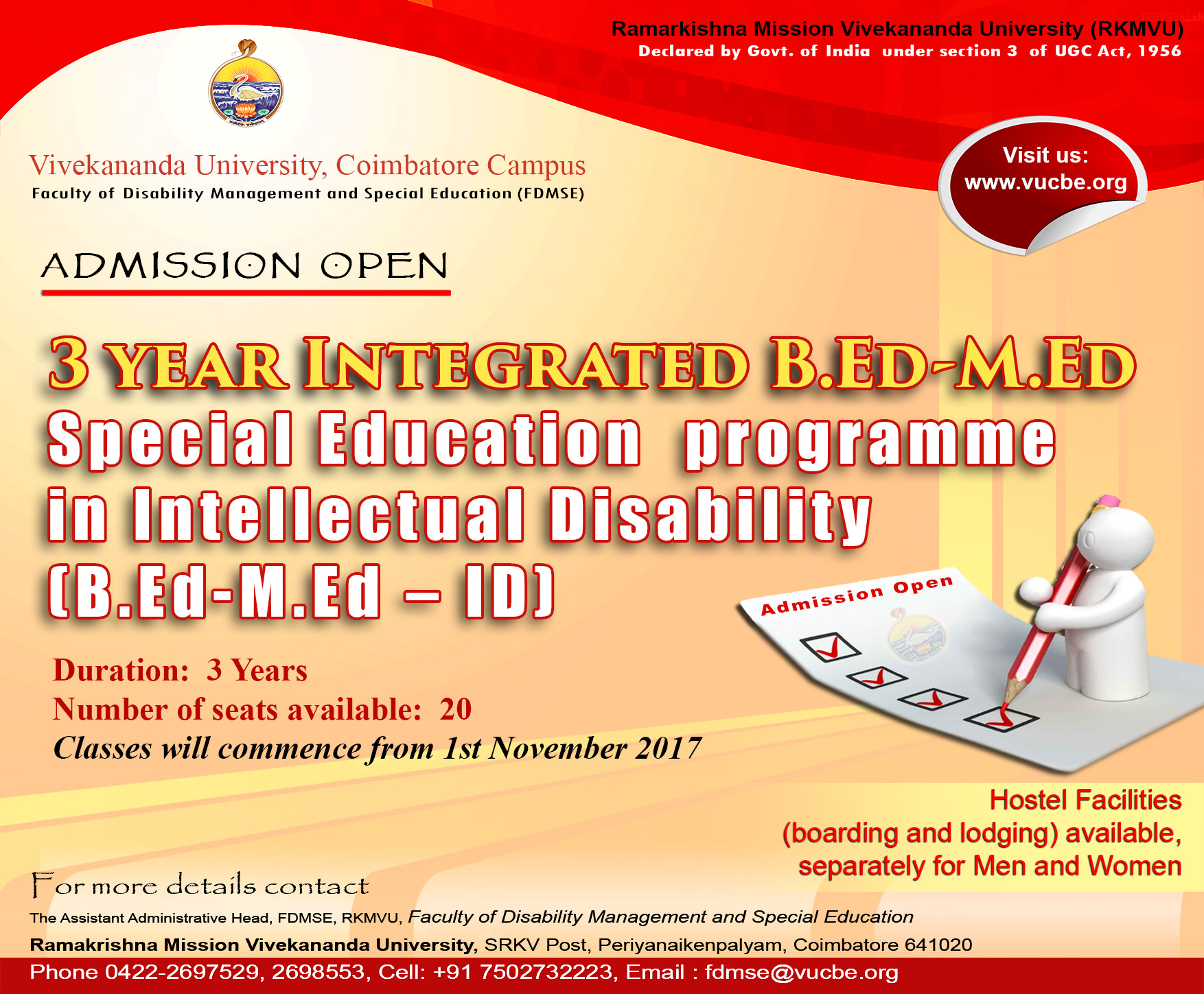 3 year Integrated B.EdM.Ed Special Education programme in Intellectual